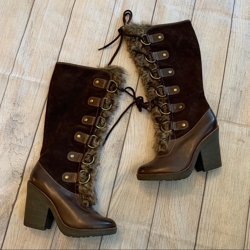 EVE Tall Lucky Brand Brown Tie up Boots Size 7.5